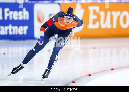 Marijke Groenewoud aus den Niederlanden trat 5000 am 4. Tag der ISU Speed Skating World Championships 2026 in Thialf am 8. März 2026 in Heerenveen an. (Foto: Marcel ter Bals/MTB-Photo/Alamy Live News) Stockfoto