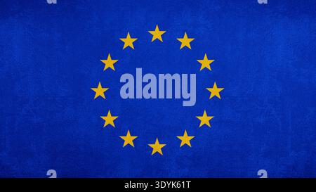 Grunge dunkelblaue Textur in EU-Flaggenfarben als Hintergrund. Stockfoto