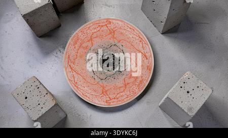 Orangefarbener Vortex: Sprudelnde Betonumarmung Stockfoto