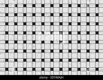 Dekorative architektonische Oberfläche aus quadratischen Fliesen aus einer Kombination aus weißem und schwarzem Marmor. Das sich wiederholende Muster bildet eine Verbindung Stockfoto