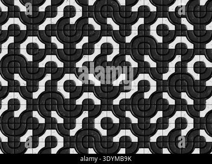 Dekorative architektonische Oberfläche aus quadratischen Fliesen aus einer Kombination aus weißem und schwarzem Marmor. Stockfoto