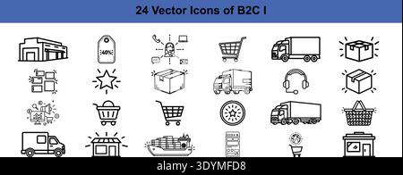 Sammlung verschiedener b2c-Vektorsymbole für Unternehmen und Einkäufe Stock Vektor