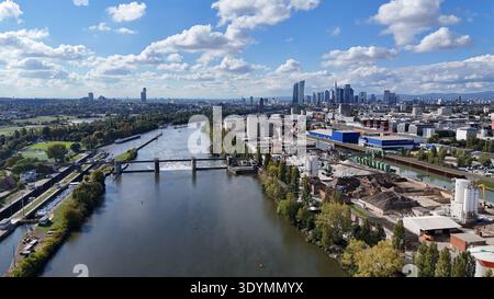 Luftaufnahme der Frankfurter Skyline und des Main in Deutschland Stockfoto