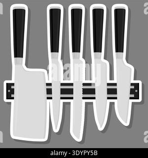 Illustration zum Thema großes farbiges Set verschiedene Arten Messer unterschiedliche Größe für Metzger, Kit-Messermuster bestehend aus Sammlungszubehör für die Metzgerei Stock Vektor