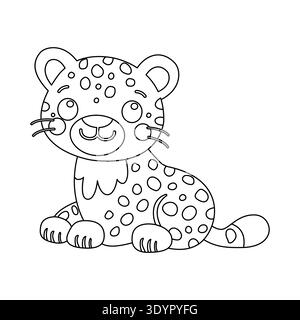 Niedliche gepunktete Leopardenlinie Kunst Vektor Illustration. Cartoon Panther Jungtier Färbung Seite für Kinder Vektor Stock Vektor