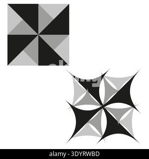 Pinwheel-Kachel-Symbol. Geometrischer quadratischer Vektor. Dreieck-Drehmuster. Graue Windform. EPS 10. Stock Vektor