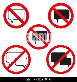 Kein Chat-Symbol. Unzulässiger Nachrichtenvektor. Symbol „Sprechen stoppen“. Verbotenes Sprachzeichen. EPS 10. Stock Vektor