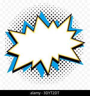 Leere Starburst-Form mit blauen Berstspitzen im Retro Pop Art Vektor-Stil auf transparentem Hintergrund. Starburst-Sticker mit dynamischem Comic Stock Vektor