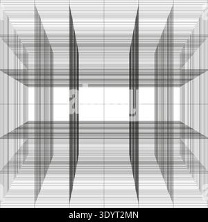 Perspektive des Cube-Rasters. Drahtmodell für 3D-Raum. Vektor des geometrischen Feldes. Raumtiefe Art. EPS 10. Stock Vektor
