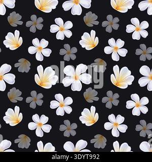 Plumeria nahtloses Muster, Aquarellillustration mit weißen Frangipani-Blumen im wiederholten Layout, für Textil, Stoff, Tapete, Verpackung, Verpackungspapier und Projekte zur Oberflächengestaltung Stockfoto