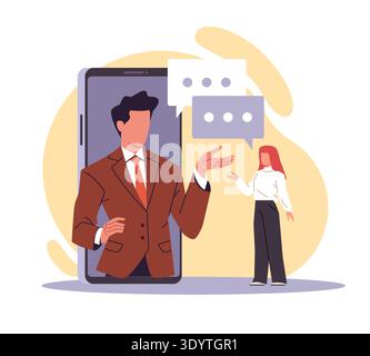 Verbindungen zu sozialen Medien. Virtuelle Meeting-Freunde, Online-Kommunikation, Ferngespräche, digitaler Geschäftsdialog, Service Helpdesk, Video Stock Vektor