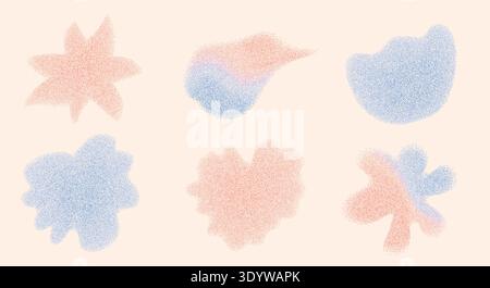 Körnige Blüten-Verlaufsformen. Sanfte Blumen mit weicher, unscharfer Textur in Pastellfarben. Trendige Ikonen aus organischem Sand für y2k-Design. Vektorgra Stock Vektor