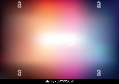 Verschwommenes Bild mit einer Mischung aus Orange, Rosa, Blau und Violett in einem Verlaufseffekt mit hellem Zentrum Stockfoto