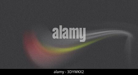 Ein lebendiges Fleck mit Rot-, Gelb- und Grautönen auf einer dunklen strukturierten Oberfläche, das einen dynamischen visuellen Effekt mit einem Gefühl von Bewegung und Energie erzeugt Stockfoto