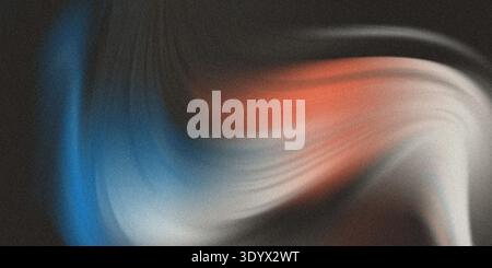 Dynamische abstrakte Kunst mit blauen, roten und weißen wirbelnden Formen auf schwarzem Hintergrund mit weichen Mischfarben und Kontrastfarben Stockfoto