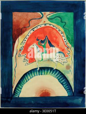 Wassily Kandinsky „Blauer Reiter Cover Design“ (1911–12), Aquarelle, Gouache und Tinte, Blue Rider, blaues Reitermotiv mit Reiter Stockfoto
