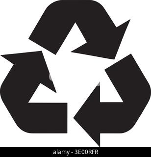 Schwarze Vektorsilhouette des universellen Recycling-Symbols mit drei aufeinander folgenden Pfeilen in Dreiecksform Stock Vektor