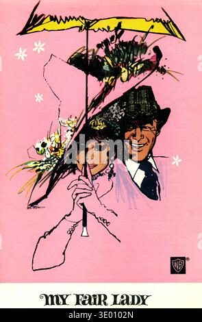 Poster mit AUDREY HEPBURN und REX HARRISON für MY FAIR LADY 1964 Regisseur GEORGE CUKOR Play Pygmalion von GEORGE BERNARD SHAW Drehbuch, Buch und Text von ALAN JAY LERNER Musik FREDERICK LOEWE Kostüm- und Produktionsdesign CECIL BEATON Produzent JACK L. WARNER WARNER Bros Stockfoto