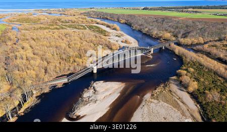 Garmouth Viaduct Speymouth Railway Viadukt elf Wochen nach dem Zusammenbruch, da das Wasser das Fundament erodierte Bild acht Stockfoto