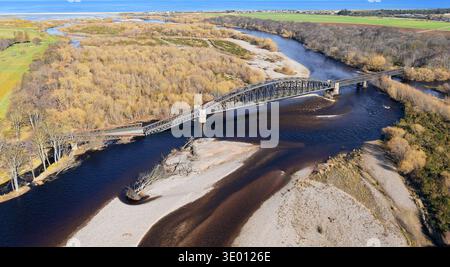 Garmouth Viaduct Speymouth Railway Viadukt elf Wochen nach dem Zusammenbruch, da das Wasser das Fundament erodierte Bild vier Stockfoto