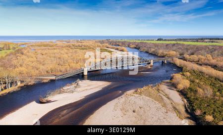 Garmouth Viaduct Speymouth Railway Viadukt elf Wochen nach dem Zusammenbruch, da das Wasser das Fundament erodierte Bild Seven Stockfoto