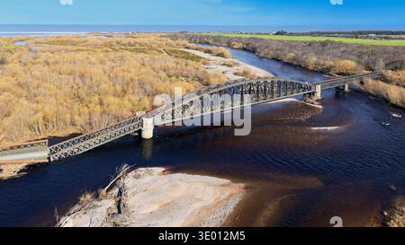 Garmouth Viaduct Speymouth Railway Viadukt elf Wochen nach dem Zusammenbruch, da das Wasser das Fundament erodierte Bild zwei Stockfoto