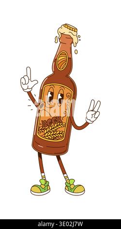 Retro-Cartoon-groovige Bierflaschen-Drink-Charaktere Stock Vektor