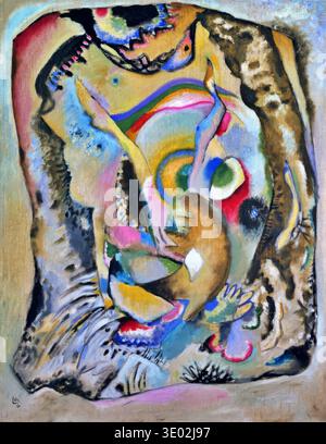 Wassily Kandinsky Expressionismus Russisches abstraktes Gemälde auf klarem Hintergrund mit kräftigen Farben, dynamischen Formen Stockfoto