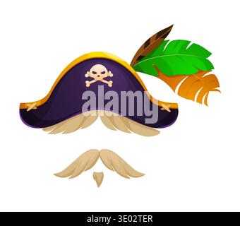 Piraten-Tricorn-Hut mit Federn-Fotomaske Stock Vektor
