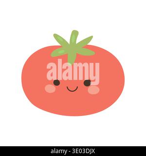 Niedliche lächelnde Tomaten-Cartoon-Gemüse-Illustration für gesunde Ernährung Blogs, vegane Kochinhalte, Bauernhofernte Themen, Küchenzutaten und Stock Vektor