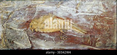 Dieses faszinierende Gemälde aus dem späten 19. Oder frühen 20. Jahrhundert mit dem Titel „Dead Bird“ ist ein eindrucksvolles Werk des amerikanischen Künstlers Albert Pinkham Ryder. Ryder ist bekannt für seinen einzigartigen Stil und macht einen gefallenen Vogel mit dicker Impasto-Technik, der ein Gefühl von feierlichem Naturalismus vermittelt. Stockfoto