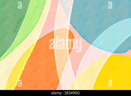 Abstraktes Aquarelldesign mit einer Reihe überlappender Formen in Pastelltönen. Das Zusammenspiel von sanften Farben wie Grün, Blau und Gelb Stockfoto