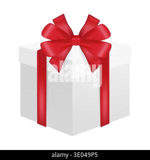 Weiße Geschenkbox mit einem leuchtend roten Band und einer Schleife, die Geschenke, Großzügigkeit und Feier auf weißem Hintergrund symbolisiert Stock Vektor