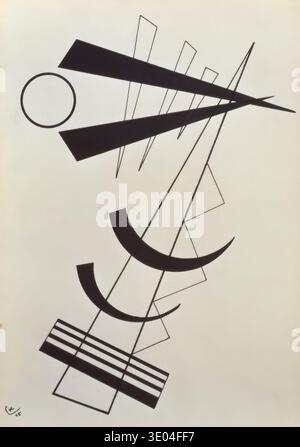 Wassily Kandinsky Betonte Gewichte in Schwarz-Wei 1925 russisches abstraktes Gemälde mit kräftiger Schwarz-weiß-Geometrie Stockfoto