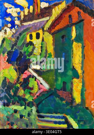 Wassily Kandinsky Treppe zum Schloss, Murnau 1909 russisches expressionistisches Gemälde mit lebendiger Landschaft Stockfoto