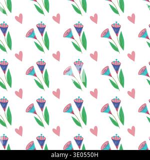 Nahtloses Muster mit bunten Blumen. Vektor-Illustration perfekt für saisonale Designs, Tapeten, festliche Dekorationen, Geschenkpapier, Textil Stock Vektor