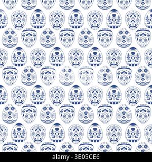 Nahtloses skandinavisches Folk-Ostereier-Muster im blauen Stil. Nordische Folk Ornament Vektor Hintergrund Stock Vektor