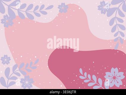 Pfirsichrosa Hintergrundtapete Mit Wellenmuster, Verziert Mit Blättern Und Blumen Stock Vektor