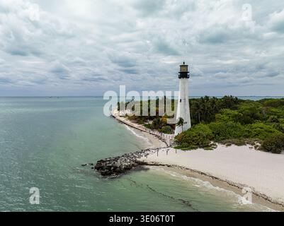 Luftaufnahme des Cape Florida Lighthouse in Key Biscayne in der Nähe von Miami, Florida, USA Stockfoto