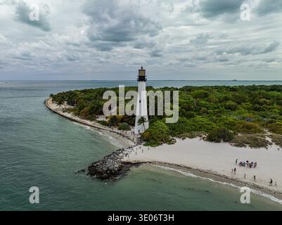 Luftaufnahme des Cape Florida Lighthouse in Key Biscayne in der Nähe von Miami, Florida, USA Stockfoto