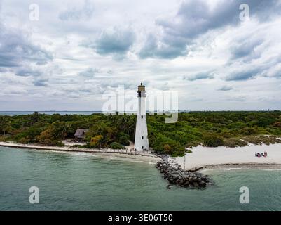 Luftaufnahme des Cape Florida Lighthouse in Key Biscayne in der Nähe von Miami, Florida, USA Stockfoto