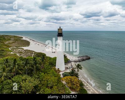 Luftaufnahme des Cape Florida Lighthouse in Key Biscayne in der Nähe von Miami, Florida, USA Stockfoto