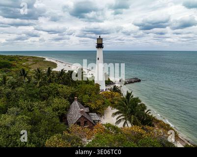 Luftaufnahme des Cape Florida Lighthouse in Key Biscayne in der Nähe von Miami, Florida, USA Stockfoto