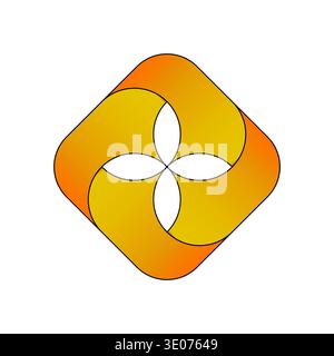 Abstrakte abgerundete Form. Wirbelnder orangefarbener Farbverlauf. Dynamischer Logo-Vektor. Vierblättrige Figur. Stock Vektor