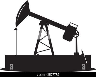 Schwarz-weiße Vektorsilhouette eines Ölpumpenhebers auf einer Plattform, der die Erdölindustrie, die Ölförderung und den Energiesektor repräsentiert Stock Vektor