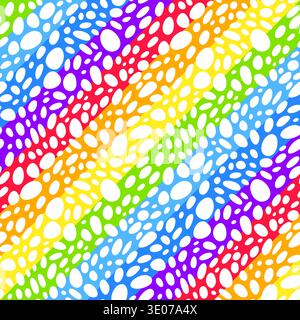 Regenbogen Meer Kieselsteine Hintergrund, abstrakte Natur Textur, ovale Spektrum Flecken, nahtlose Vektormuster Illustration, kleine gerundete Steine Stock Vektor