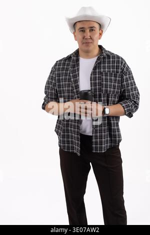 Mann trägt einen Cowboyhut Stockfoto