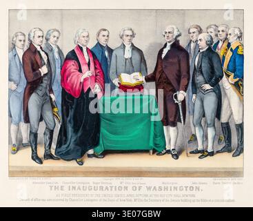 Die Einweihung von George Washington zum Ersten Präsidenten der Vereinigten Staaten am 30. April 1789, Lithografie, 1876 Stockfoto