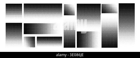 Punkt Halbton Hintergrundmuster Verlaufsvektor halb abstrakte schwarze Grafik. Dieses Farbdesign zeichnet sich durch weiße und schwarze Formen mit Kornrauscheffekt aus Stock Vektor