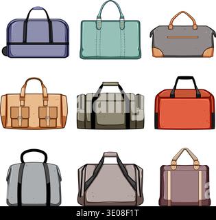 Weekender Reisetaschen Kollektion für Reisen und Reisen Stock Vektor